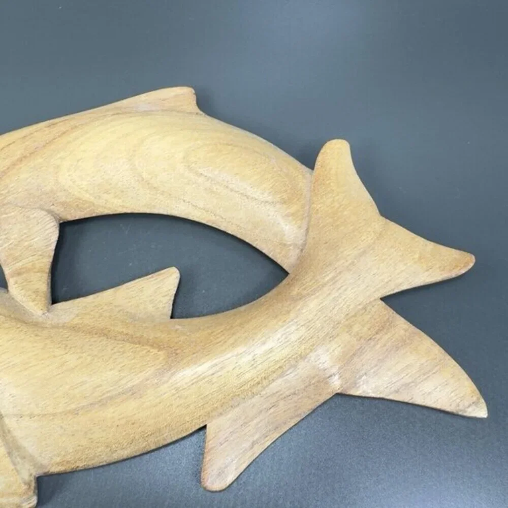 Vintage‎ Hand Carved Wood Dolphins Swimming Wall Art Wall Hanging Figurine Decor